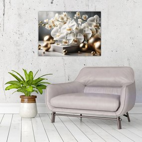 Kép - Orchidea és aranygolyók (70x50 cm)