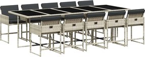 vidaXL 11 részes világosszürke polyrattan kerti ülőgarnitúra párnákkal