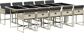 vidaXL 11 részes világosszürke polyrattan kerti ülőgarnitúra párnákkal
