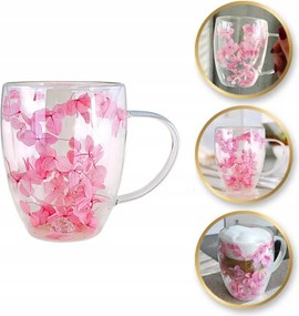 Kávés pohár Tea Virágokkal Hortenzia Ajándék Neki Rózsaszín 300ml