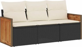 vidaXL 3 részes fekete polyrattan kerti ülőgarnitúra párnával