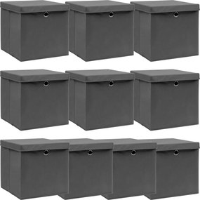 vidaXL 10 db szürke szövet tárolódoboz fedéllel 32 x 32 x 32 cm