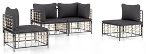 4 részes antracitszürke polyrattan kerti ülőgarnitúra párnákkal