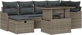 vidaXL Kerti Kanapé Szett párnával tárolóval 7 pcs Szürke Poli rattan