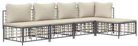 5 részes antracitszürke polyrattan kerti ülőgarnitúra párnákkal