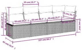 4 személyes szürke polyrattan kerti kanapé párnával