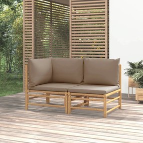 vidaXL 2 részes bambusz kerti ülőgarnitúra tópszínű párnákkal