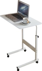 Állítható PC asztal kerekekkel, fehér, JUSTUS