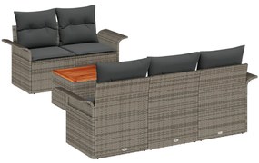 6 darabos Kert Kanapé Szett Párnákkal Szürke Poli Rattan Akác, 2 személyes Kert Kanapé tárolóval és párnákkal Szürke Poli Rattan