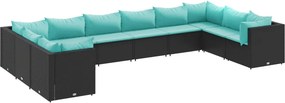 vidaXL 10 részes fekete polyrattan kerti ülőgarnitúra párnákkal
