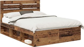 vidaXL Ágykeret fejtámlával Öreg fa 140 x 200 cm Tömör fenyőfa