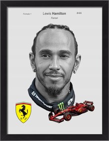 Lewis Hamilton falikép Ferrari F1 fekete keret 40x30 cm