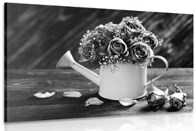 Kép rózsák kannában fekete fehérben