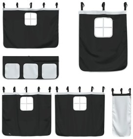 fehér-fekete emeletes ágy csúszdával és függönnyel 90 x 200 cm