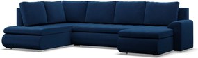 Tokio U sarokkanapé, 3 ágyneműtartóval, bársony, baloldali, kék
