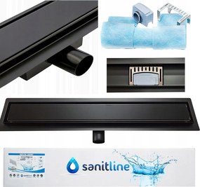 Sanitline Lineáris lefolyó Fekete Üveg Matt 70cm