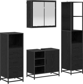 vidaXL Fürdőszoba bútor szett fiókkal 4 pcs Fekete tölgy Faanyag