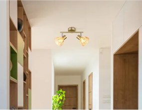 Globo 54315M-2 Fali spotlámpa, fém sárgaréz színű matt, króm, borostyánszínű üveg, szatírozott, elfordítható, HxSzxM: 250x130x190mm, 2x E14 40W 230V izzók nélkül