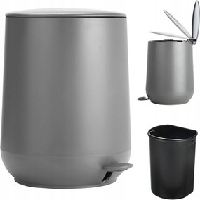 Szürke Fürdőszobai Szemeteskosár Hulladékgyűjtő fedéllel 5 L kivehető betéttel