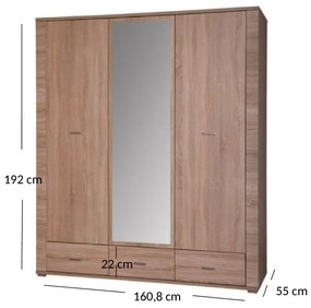 Ruhásszekrény Gwenn 3D3S (tükörrel)  (szonoma tölgy). 1052936