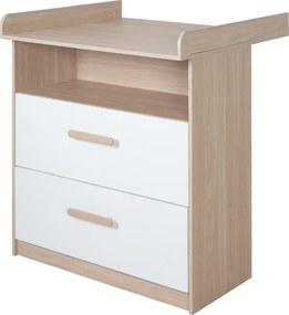 Fehér-natúr színű gyerek komód pelenkázó feltéttel, tölgyfa dekorral 88x98x75 cm Cabane – Roba