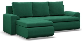 Tokio sarokkanapé, 2 ágyneműtartóval, bársony, baloldali, zöld