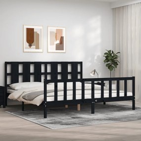fekete tömör fa ágykeret fejtámlával 200 x 200 cm