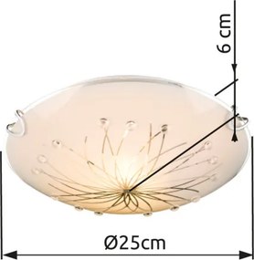 Globo 40402-1 Mennyezeti króm, fehér üveg ø: 250, H:60, exkl. 1xE27 ILLU 60W 230V