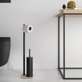 Gedy - TRILLY álló WC-kefe WC-papírtartóval, matt fekete/bambusz