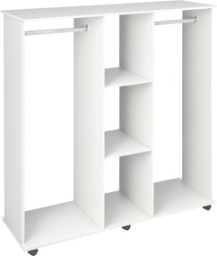HOMCOM Kerekes Nyitott Gardrób Függő Akasztóval és Polcokkal Szervező a Hálószobához 120x40x128 cm Fehér | Aosom