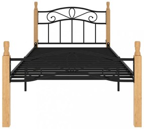 fekete fém és tömör tölgyfa ágykeret 90 x 200 cm