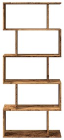 5 szintes antik fa színű fa elválasztó könyvespolc 70x24x161 cm