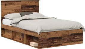 vidaXL Ágykeret fejtámlával Öreg fa 120 x 190 cm Tömör fenyőfa