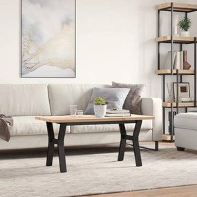 Tömör fenyőfa és acél Y-vázú dohányzóasztal 100x50x45,5 cm