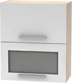 Billenő felsőszekrény üveggel 2DV, tölgy sonoma/fehér, NOVA PLUS NOPL-009-OH