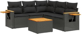 vidaXL 6 részes fekete polyrattan kerti ülőgarnitúra párnákkal