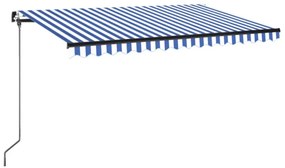 kék és fehér kézzel kihúzható LED-es napellenző 400 x 350 cm