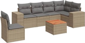 vidaXL 7 részes bézs polyrattan kerti ülőgarnitúra párnákkal