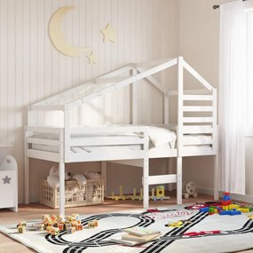 fehér tömör fenyőfa magasított ágy tetővel 80 x 200 cm
