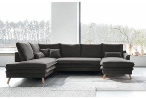 Sötétszürke kinyitható sarokkanapé (bal oldali-U alakú) Charming Charlie – Miuform