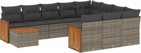 vidaXL 11 részes szürke polyrattan kerti ülőgarnitúra párnákkal