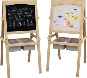AIYAPLAY Gyermek Eset 3 az 1-ben Kétoldalas Táblafestő Fehér Tábla Fa Eset Rajzoláshoz Papírtekercsel és 2 Kosárral 58x50,5x109 cm Természetes | Aosom