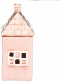 Kerámia házikó LED-del, 12 x 9 x 18 cm, tavasz,rózsaszín