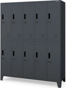 Fém öltözőszekrény BHP, 10 ajtós, BARTEK 1360 x 1720 x 450 mm, antracitszürke