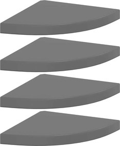 vidaXL 4 db magasfényű szürke MDF lebegő sarokpolc 35 x 35 x 3,8 cm