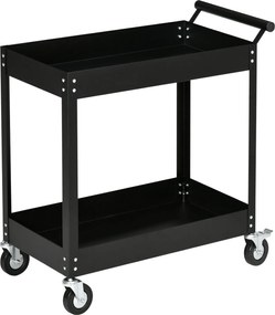 DURHAND Műhelytargonca 2 Szinten, Üres Szerszámtargonca, Szállítótargonca, Oldalsó Fogantyú, 4 Kerék, Acél, Akár 150 kg Teherbírás, 84,5 x 38 x 84 cm,