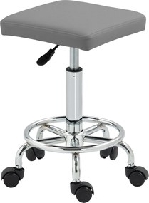HOMCOM Forgószék Kerekekkel, Magasságállító 50-66 cm, Párnázott Műbőr Ülés és Lábtartó Nappalikhoz és Műhelyekhez, Szürke | Aosom