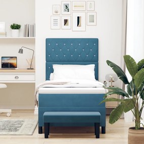 Box Spring Ágy Matraccal és Pad Sötétkék 90x190 cm Bársony