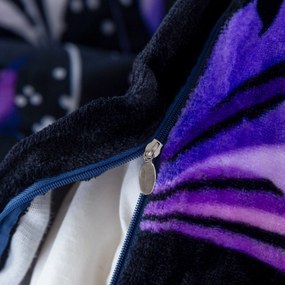 Mikroplüss ágyneműhuzat szett VIOLET BUTTERFLY sötétkék + mikroplüss lepedő SOFT 180x200 cm fehér, dupla ágyhoz