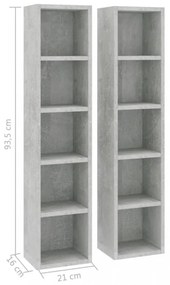 2 db betonszürke forgácslap CD-tartó szekrény 21 x 16 x 93,5 cm